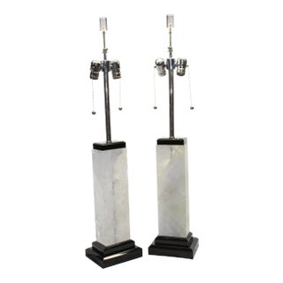 Modern, Rock Crystal Lamps on Black Marble Base - A Pair For Sale