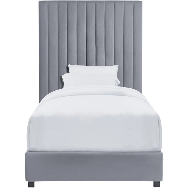 Transitional Arabelle Grey Velvet Twin Bed For Sale - Image 3 of 11