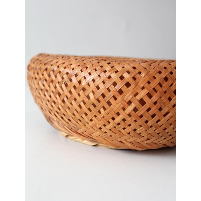 Vintage Woven Bamboo Basket Bowl With Rounded Sides For Sale - Image 13 of 14