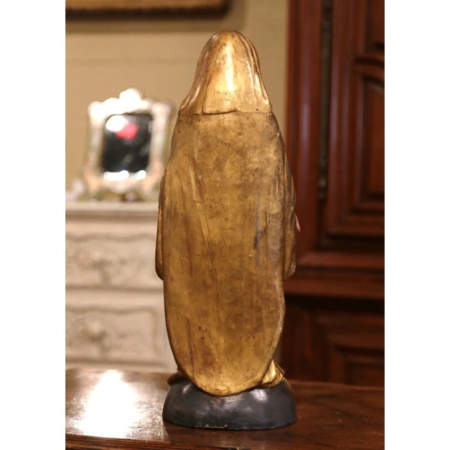 Gold 19th Century French Polychrome and Giltwood Virgin Mary Statue For Sale - Image 8 of 10