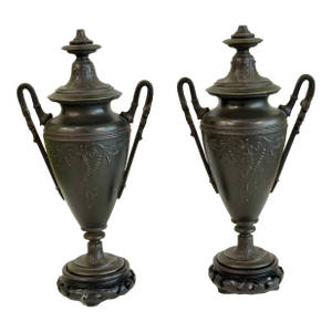 Vintage Neoclassical Cast Iron/Spelter Urns - A Pair