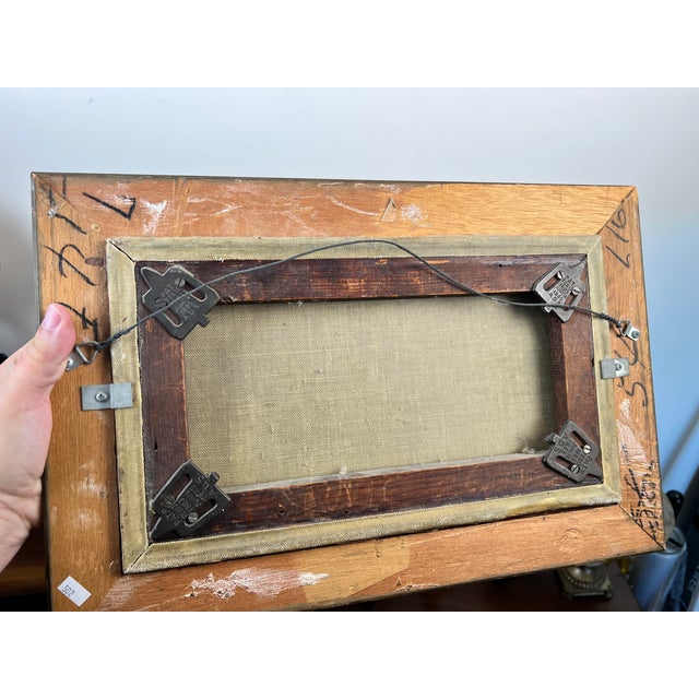 Green Antique American School Farmstead Landscape Oil Painting, Circa 1900 For Sale - Image 8 of 9