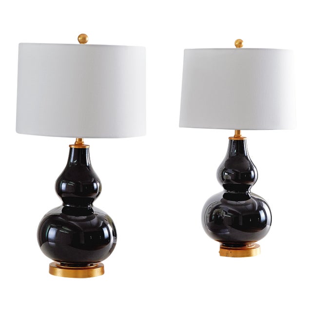 Karlen Double Gourd Table Lamp in Black/Gold - a Pair For Sale