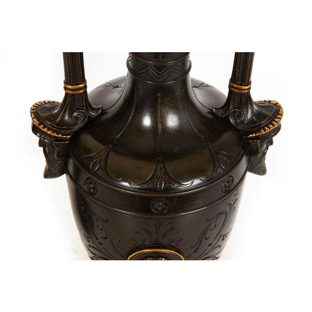 Pair of Neo-Greco Bronze and Marble Urns Vases With Candlestick Circa 1880 For Sale - Image 11 of 18