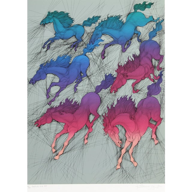 Artist: Guillaume Azoulay, Moroccan (1949 - ) Title: Cavalcade Triptych Year: 1989 Medium: Three Serigraphs, each signed...