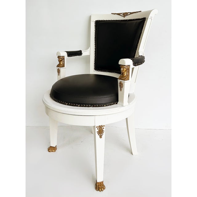 Bronze 1850s French Empire Armchairs, Fine Gilt Bronze Mounts, Painted and Upholstered For Sale - Image 8 of 18