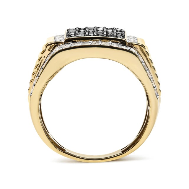 Haus of Brilliance Men's 14K Yellow Gold Plated .925 Sterling Silver 1 1/2 Cttw White and Black Treated Diamond Cluster Ring (Black / I-J Color, I2-I3 Clarity) - Size 12 For Sale - Image 4 of 6