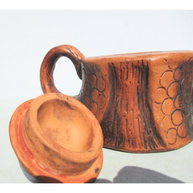 1950s Chinese Folk Art Terra Cotta TeaPot Vintage 50s' For Sale - Image 5 of 8