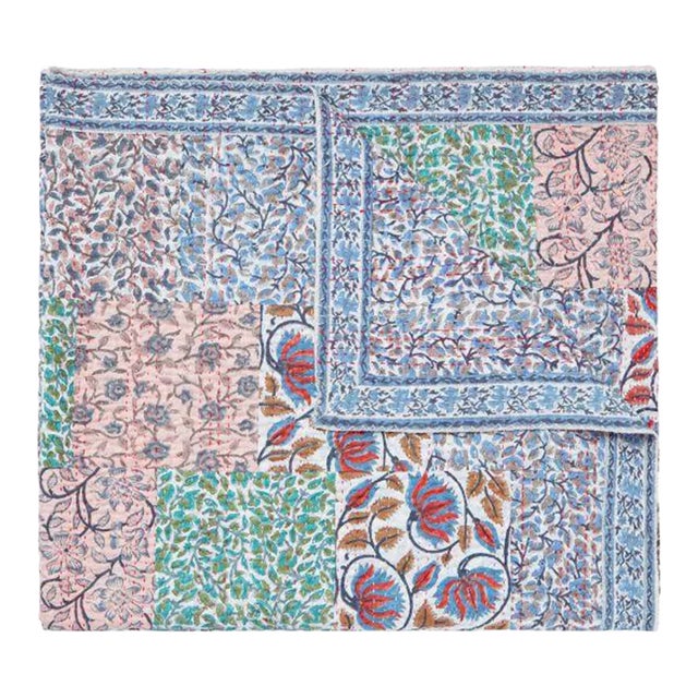 Aizel King Multi/Blue Patchwork Hand Stitched Quilt For Sale