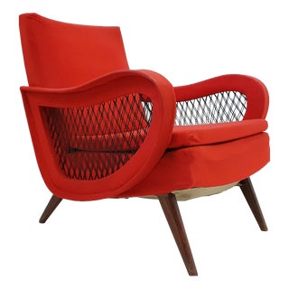 Vintage Rockabilly Chair in Beech and Red Jersey Wool by Marco Zanuso, 1950s For Sale