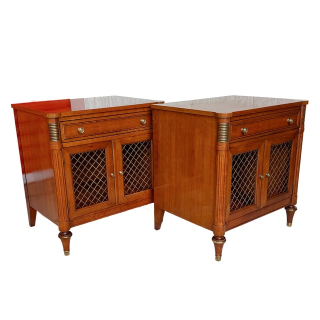 1960's Kindel French Regency Louis XVI Walnut Nightstands With Lattice Doors For Sale In Houston - Image 6 of 15