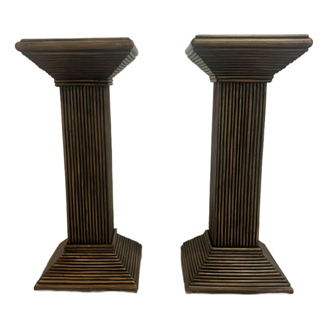 Vintage Coastal Split Reed Pedestals - a Pair For Sale