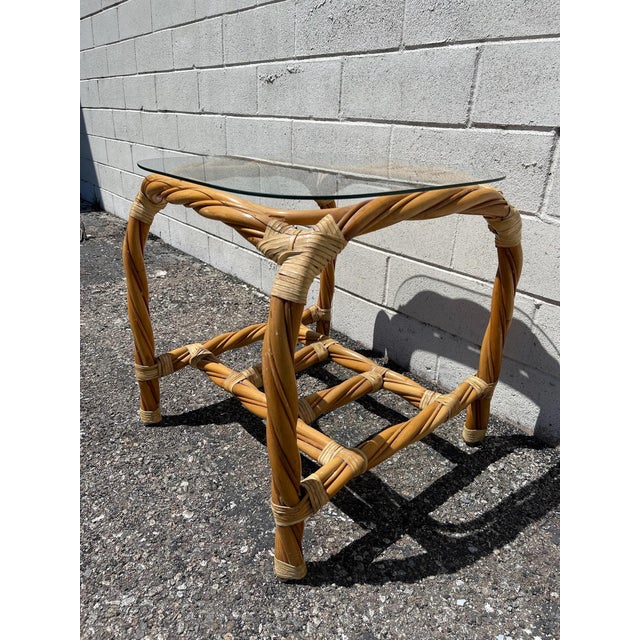 Vivai del Sud Vintage Vivai Del Sud Style Rattan Side Table Bohemian Accent Stand Chinoiserie For Sale - Image 4 of 10