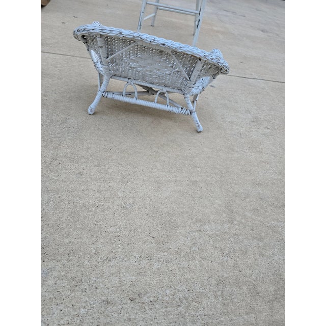 Vintage Shabby Chic White Wicker Doll Settee - Miniature Boho Loveseat For Sale In Dallas - Image 6 of 10