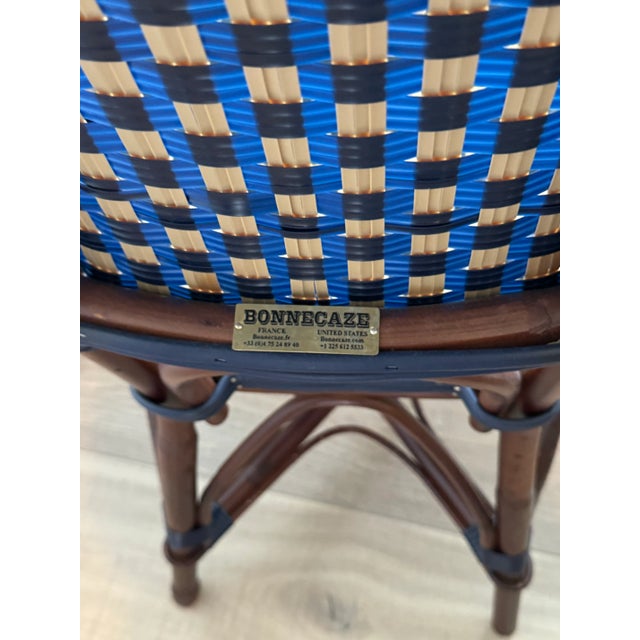French Bistro Café Side Chair, Navy & Gold Rattan Weave For Sale - Image 4 of 5