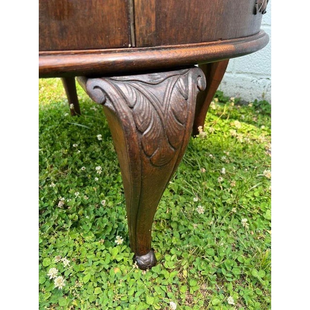 Antique English Renaissance Style Walnut Marble Top Drum Round Table. Circa 1920s For Sale In Washington DC - Image 6 of 11