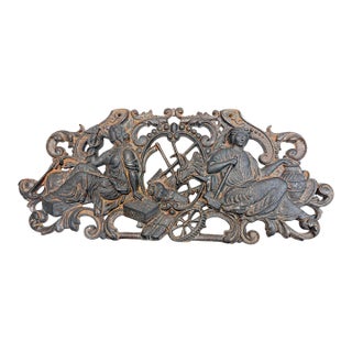 Antique Ornate 19th Century French Cast Iron Vulcan and Felicitas Wall Plaque For Sale
