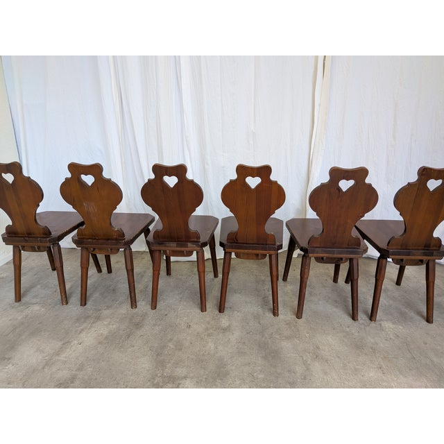 1970s Vintage Tyrolean Farmhouse Chairs with Heart Cutouts, 1970s, Set of 6 For Sale - Image 5 of 18