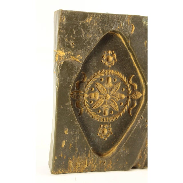 Rustic European Antique Wax Mold for Marzipan/Springerle Cookies, Flower Rosette in Rhombus For Sale - Image 3 of 11
