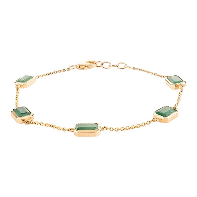 Art Deco 2.96ct Zambian Emerald Link & Chain Bracelet in 14k Solid Yellow Gold For Sale - Image 3 of 12
