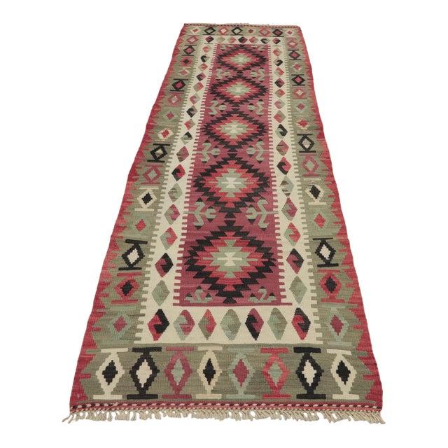 1970s Southwestern Style Handmade Red Oushak Kilim Runner Rug For Sale