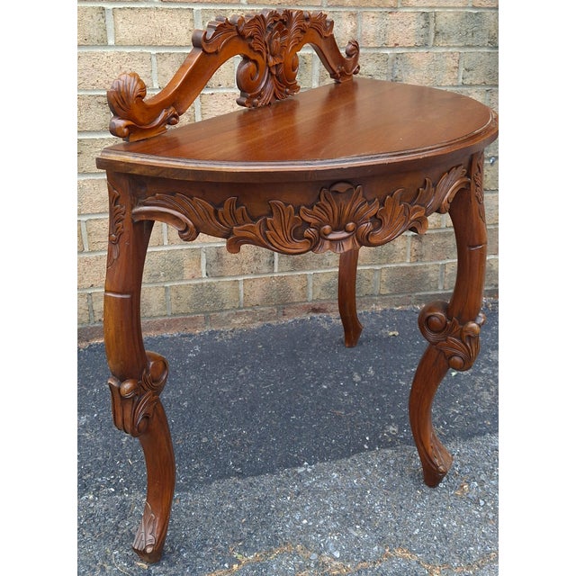 Italian Rococo 19th Century Hand Carved Venetian Demilune Console, Recently Restored For Sale - Image 10 of 11