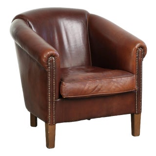 English Sheepskin Club Armchair in Dark Cognac For Sale