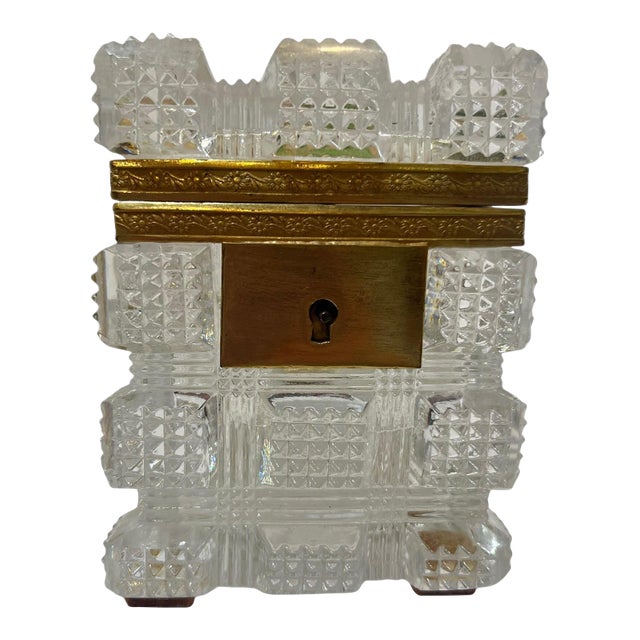 French Faceted Cut Crystal Box With Brass Mounts For Sale