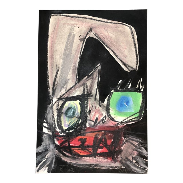 Original Vintage Robert Cooke 1970’s Pastel Drawing “Mickey the Cat” For Sale