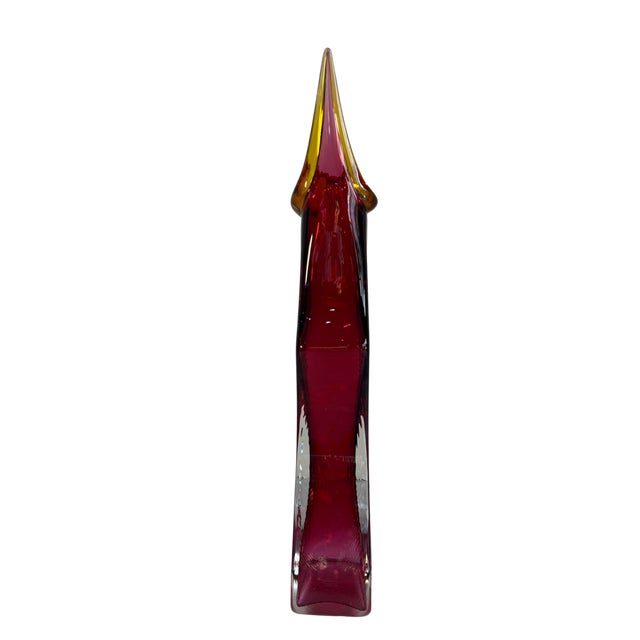 Glass 20 In. Tall Signed Young & Constantin Ruby Art Glass Hourglass Pulled Lip Vase For Sale - Image 7 of 18