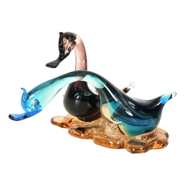 Vintage Sommerso Blown Glass Swan Sculpture by Seguso Vetri d'Arte, Italy, 1960s For Sale