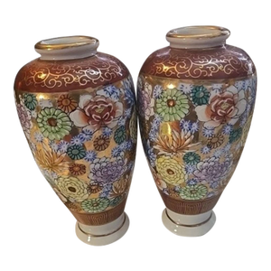 Vintage MCM Kutani Japanese Porcelain Bud Vases-Set of 2