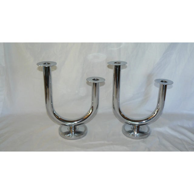 1930s Walter Von Nessen Chase Chrome Art Deco Candlesticks- a Pair For Sale - Image 10 of 10