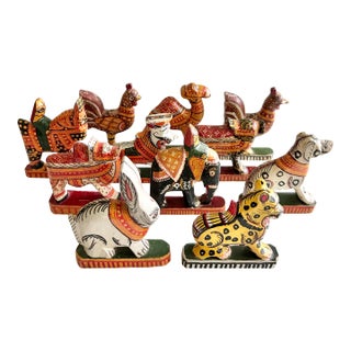 Antique Indian Hand-Painted Folk Art Animal Procession Figures, Set of 11 For Sale