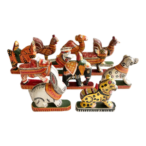 Antique Indian Hand-Painted Folk Art Animal Procession Figures, Set of 11