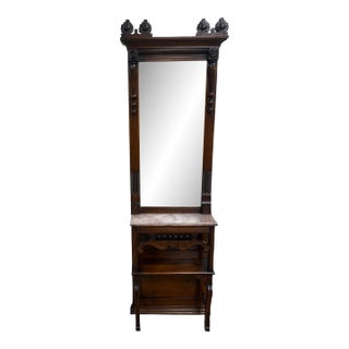 Antique Victorian Eastlake Hall or Entry Pier Mirror With Tennessee Red Marble For Sale