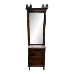 Antique Victorian Eastlake Hall or Entry Pier Mirror With Tennessee Red Marble