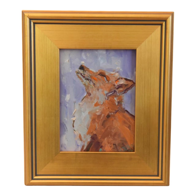 Impressionist Red Fox Oil Painting Including the Antiqued Gold Wood Frame For Sale