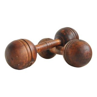 One Pound Antique Wooden Dumbbells - A Pair For Sale