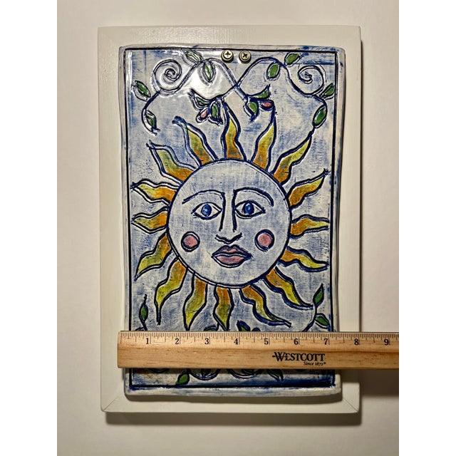 1990s Vintage Handmade Ceramic Sun Wall Plaque Mid Century Art Decor For Sale - Image 5 of 6