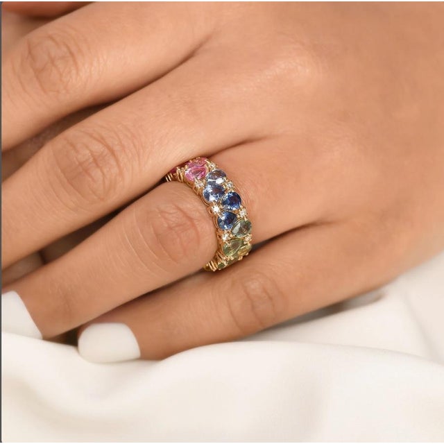 Natural 8.53 cts rainbow sapphire & 0.31 cts diamond ring in 14k gold For Sale - Image 17 of 18