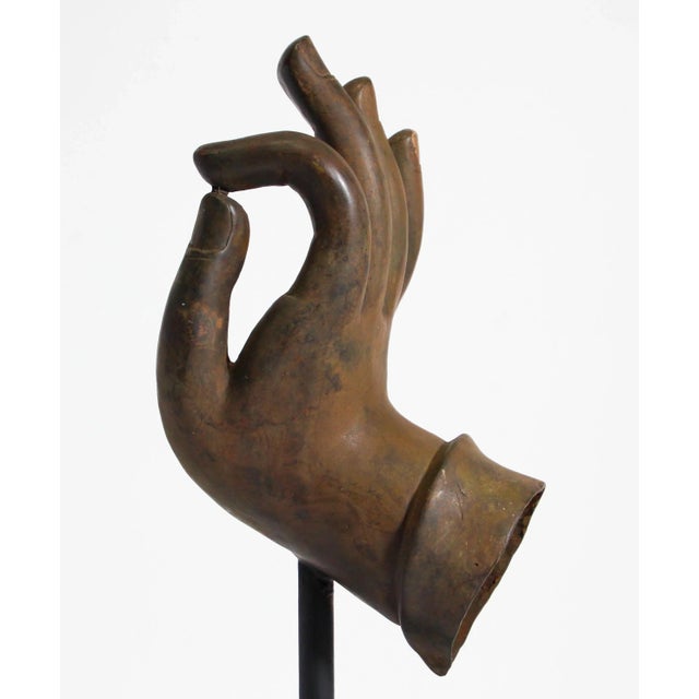 Large Cast Bronze Buddha Hand Sculpture on Stand For Sale In Palm Springs - Image 6 of 13