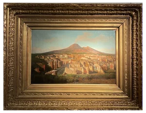 Alessandro La Volpe, View of Pompeii, Oil on Canvas, 1800s, Framed