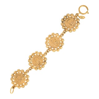 Vintage Chanel Coin Bracelet 1980s Medallion Yellow Gold Tone 31 Rue Cambon For Sale