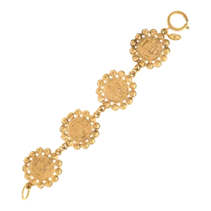 Vintage Chanel Coin Bracelet 1980s Medallion Yellow Gold Tone 31 Rue Cambon