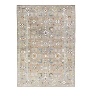 Light Brown Contemporary Sultanabad Handmade Floral Design Wool Rug For Sale