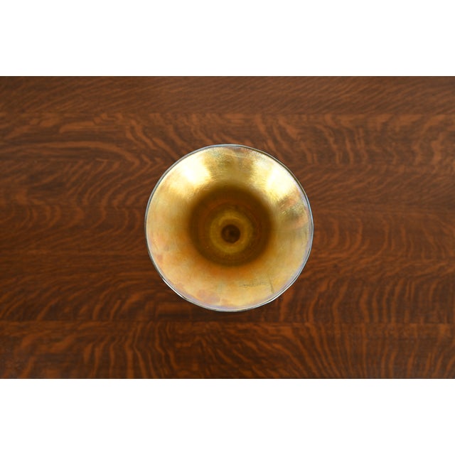 1920s Louis Comfort Tiffany Furnaces Favrile Iridescent Art Glass Trumpet Vase on Bronze Doré Enameled Stand, 1920s For Sale - Image 5 of 11