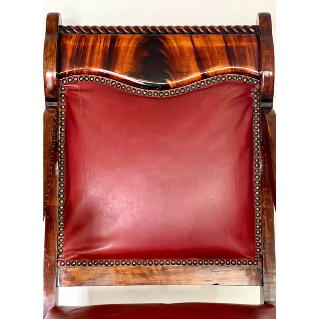 Antique Empire Flame Mahogany & Ox Blood Red Leather Library Armchair, Late 19th. Century Chair For Sale - Image 9 of 14