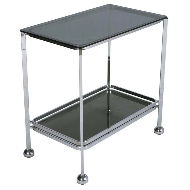 Italian Chrome Steel & Glass Trolley Bar Cart, 1970s For Sale - Image 6 of 6