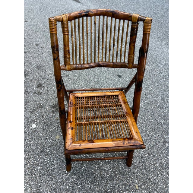 Wood Vintage Tortoiseshell Bamboo Folding Chair 12 Available For Sale - Image 7 of 11